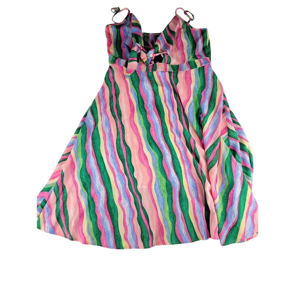 Allegra K Women's Striped Tie Front Midi Dress Pink Green Blue Yellow
